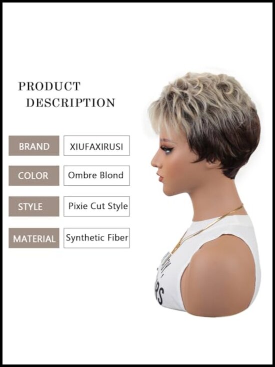 Short Blonde Pixie Cut Wig for Black Women, Layered Bangs, Synthetic Heat main image 5